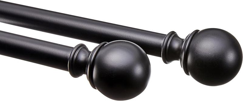 Amazon Basics Adjustable Curtain Rod with Round Finials, 1", 36"–72", Black