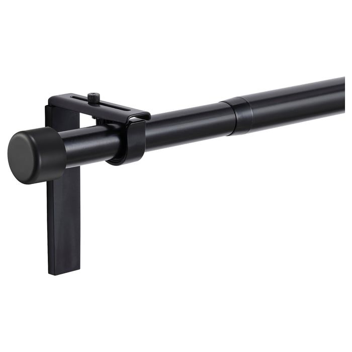 HUGAD curtain rod combination, with wall/ceiling brackets/with finials, black, 47 ¼-82 ¾"