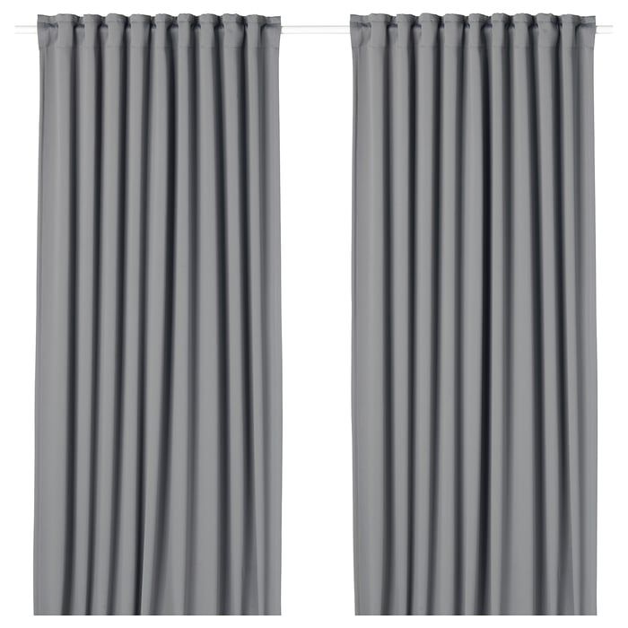 MAJGULL Black-out curtains, 1 pair, gray/with heading tape, 57x98"