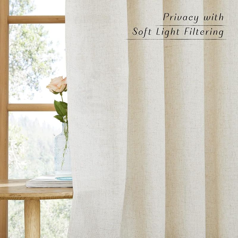 NICETOWN Natural Linen Curtains, Grommet, W55 x L84, 2 Panels