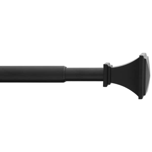 StyleWell 48 in. - 84 in. Telescoping 5/8 in. Single Curtain Rod Kit in Matte Black with Trumpet Square Finials