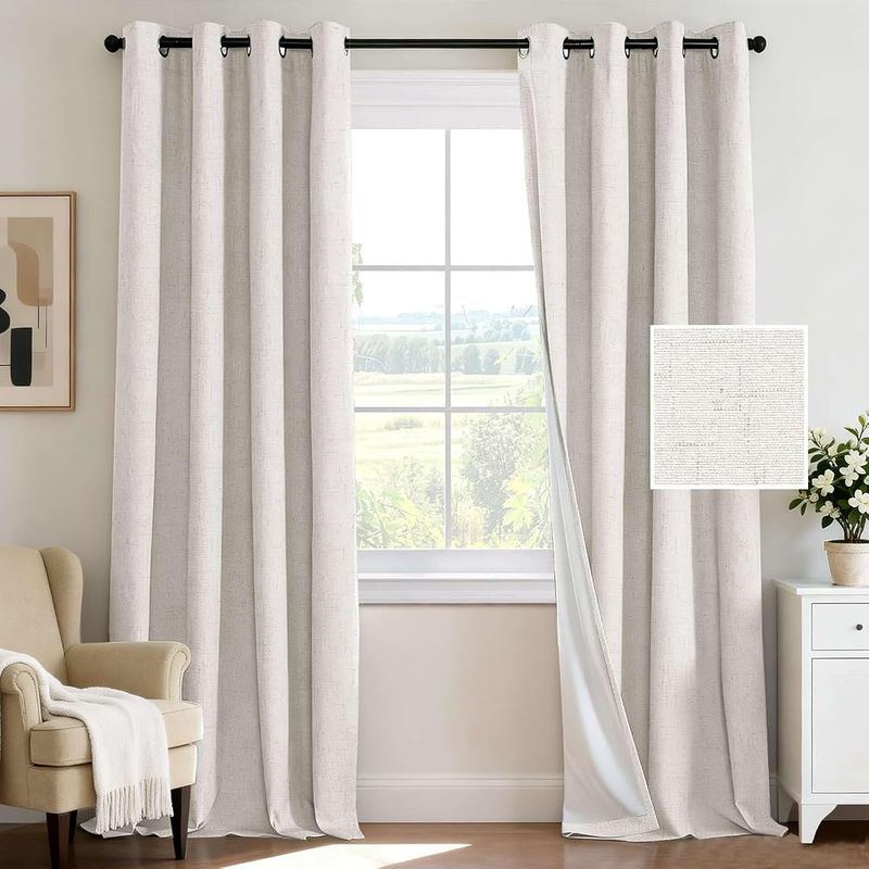 H.VERSAILTEX 100% Blackout Linen-look Curtains, Ivory, 52x84, 2 Panels